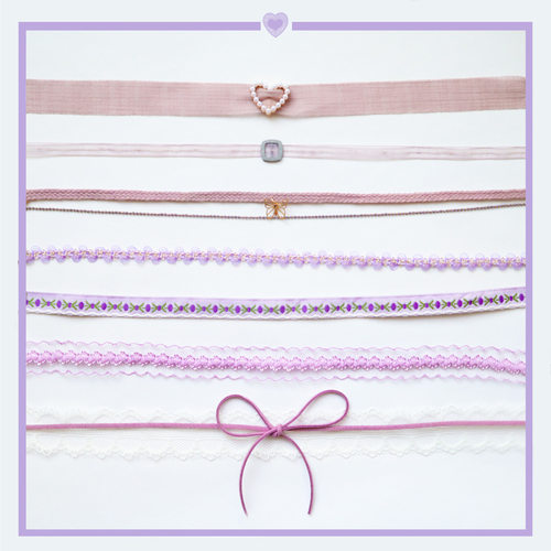 春夏小清新紫色辣妹项链女蕾丝蝴蝶结爱心项圈颈链锁骨链新品饰品