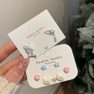 卡通可爱西高地狗狗发夹耳钉女银针俏皮学生清新甜美小巧猫咪耳饰