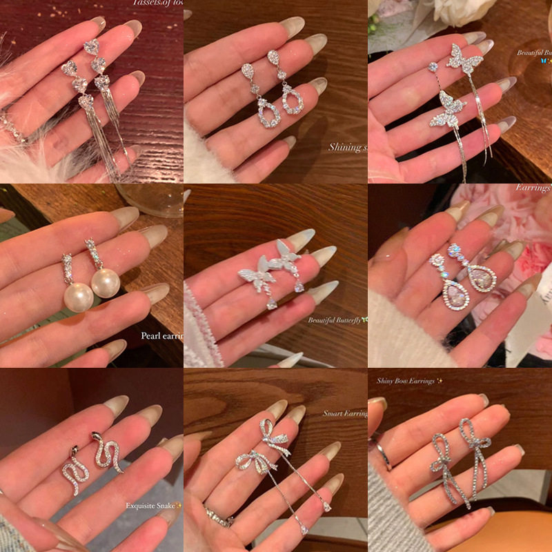 韩系精致锆石蝴蝶结耳环女高级感轻奢气质流苏耳钉爆款百搭耳饰品