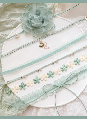 仙女饰品森系小清新豆绿贝壳吊坠颈链锁骨链项链软妹风配饰项圈