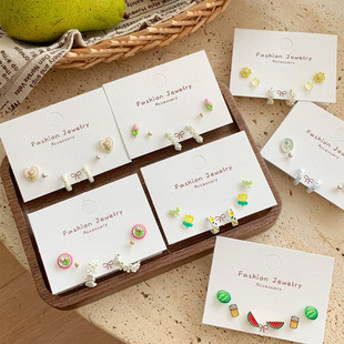 银针小清新花朵耳钉套装 春季 女学生耳环小巧甜美耳饰合集