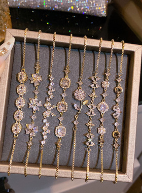 欧美精致锆石钛钢手链女轻奢小众高级感抽拉可调节手环手串饰品