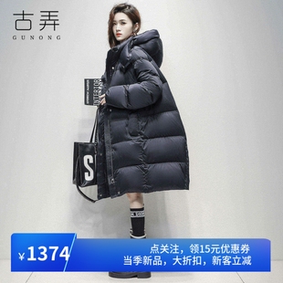 时尚泡芙鹅绒羽绒服女中长款2025冬季新款缎面高品质蓬松保暖外套