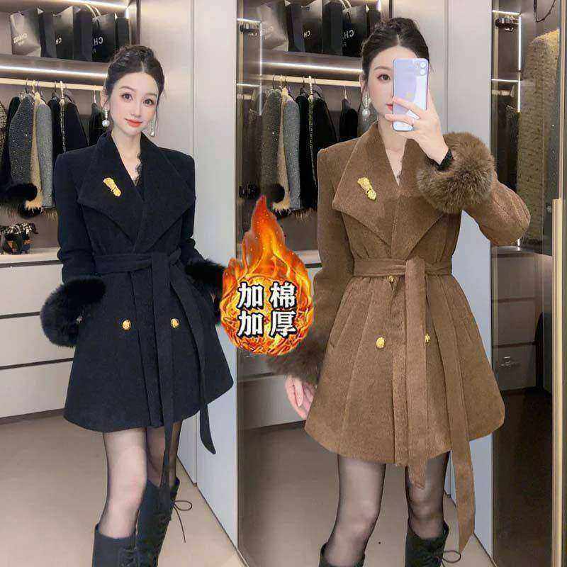 【加棉加厚】【含腰带】气质秋冬翻领外套女人味收腰显瘦TX0342,女装/女士精品,毛呢外套,淘宝优惠券,粉丝福利购,淘宝优惠卷