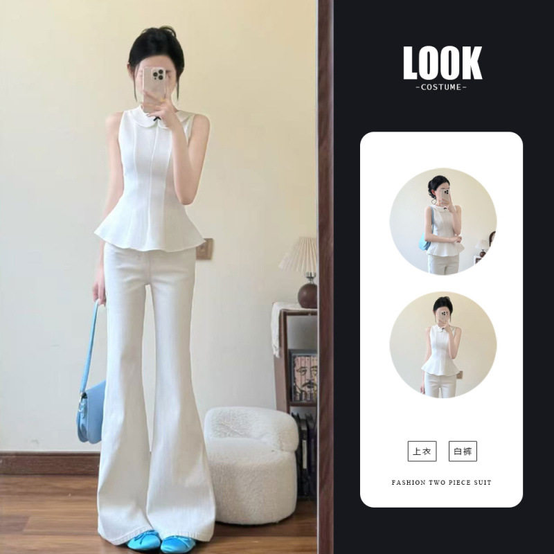 时尚套装气质白色露背无袖抹胸背心女夏季高级感阔腿休闲裤两件套