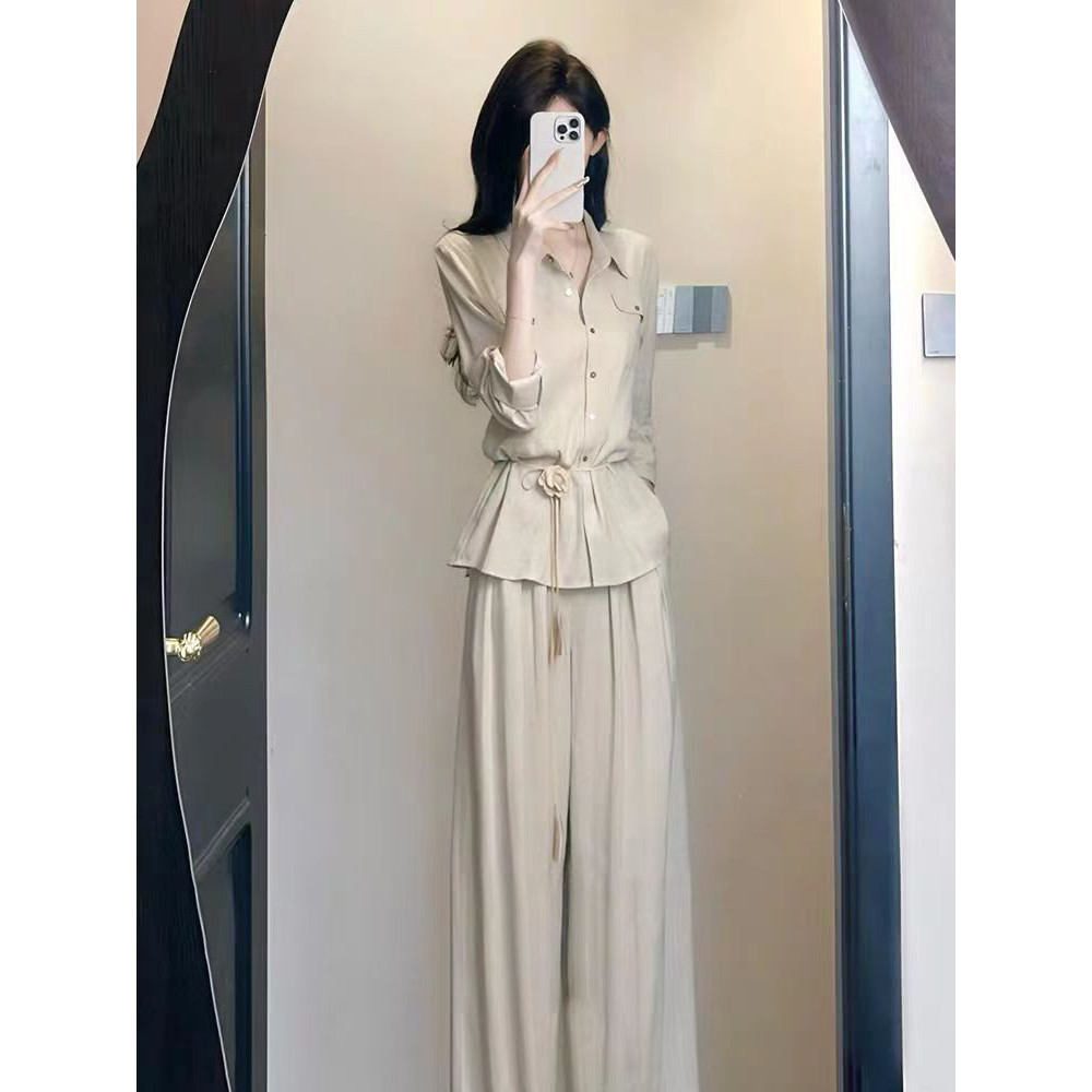 早春超火穿搭一整套干练气质轻奢高级感上班通勤灰色衬衫套装裤女