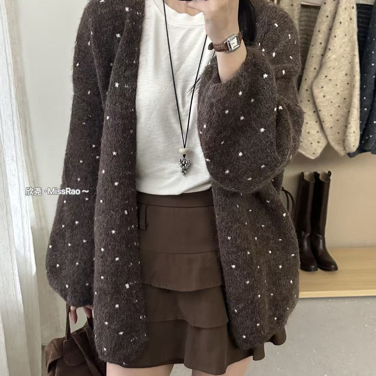 绵羊毛混纺针织开衫软糯舒适宽松显瘦日常通勤简约气质外搭外套