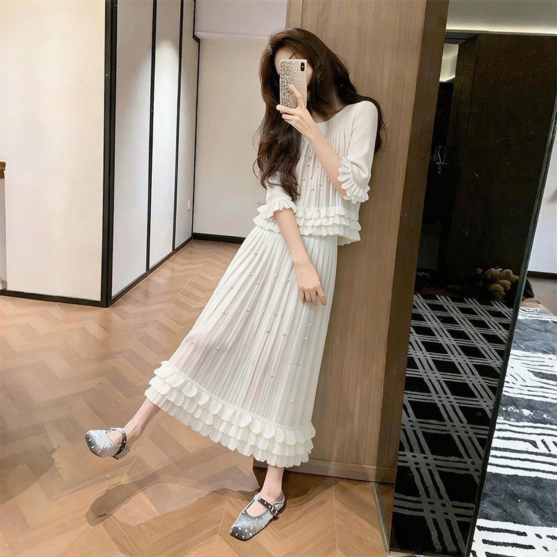 白色花边上衣半身裙子两件套女26夏小个子高级感超好看穿搭一整套