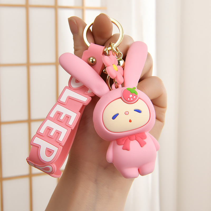 创意趣味弹耳兔子硅胶钥匙扣挂件捏捏乐卡通钥匙扣包挂饰解压礼物