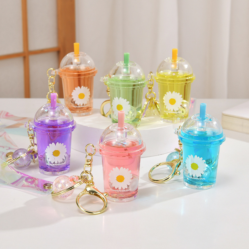人油亚克力发光钥匙扣学生书包配饰挂件流沙奶茶杯网红流沙瓶
