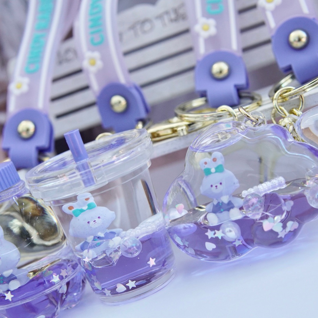 五角星紫色兔子液体钥匙扣公仔漂浮汽车钥匙链网红少女书包挂饰