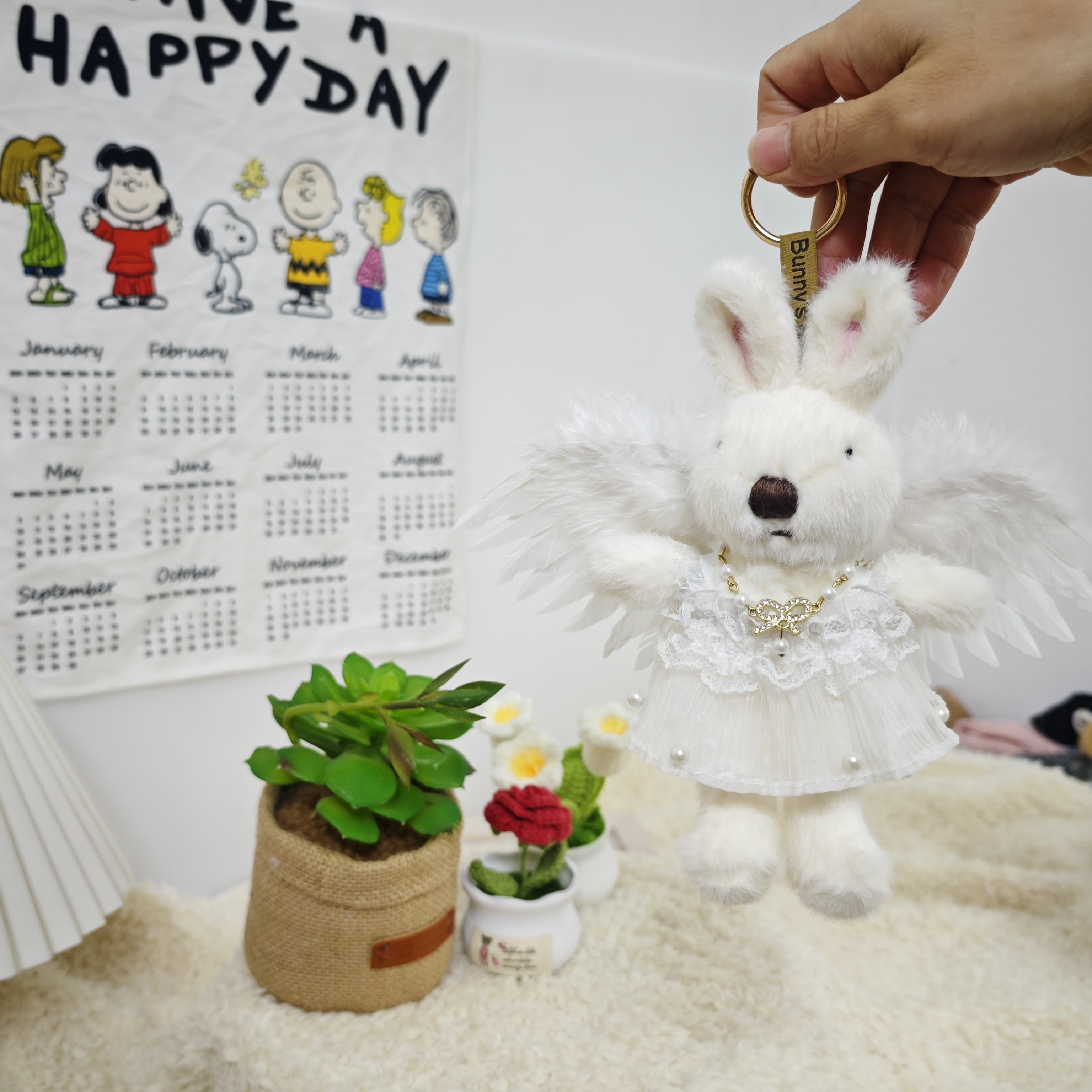 可爱小白兔兔子毛绒玩偶包包玩具挂件生日礼物情侣送女生天使翅膀
