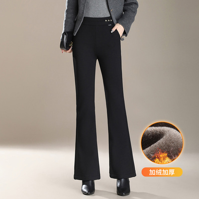 黑色加绒不贴腿微喇西装裤女