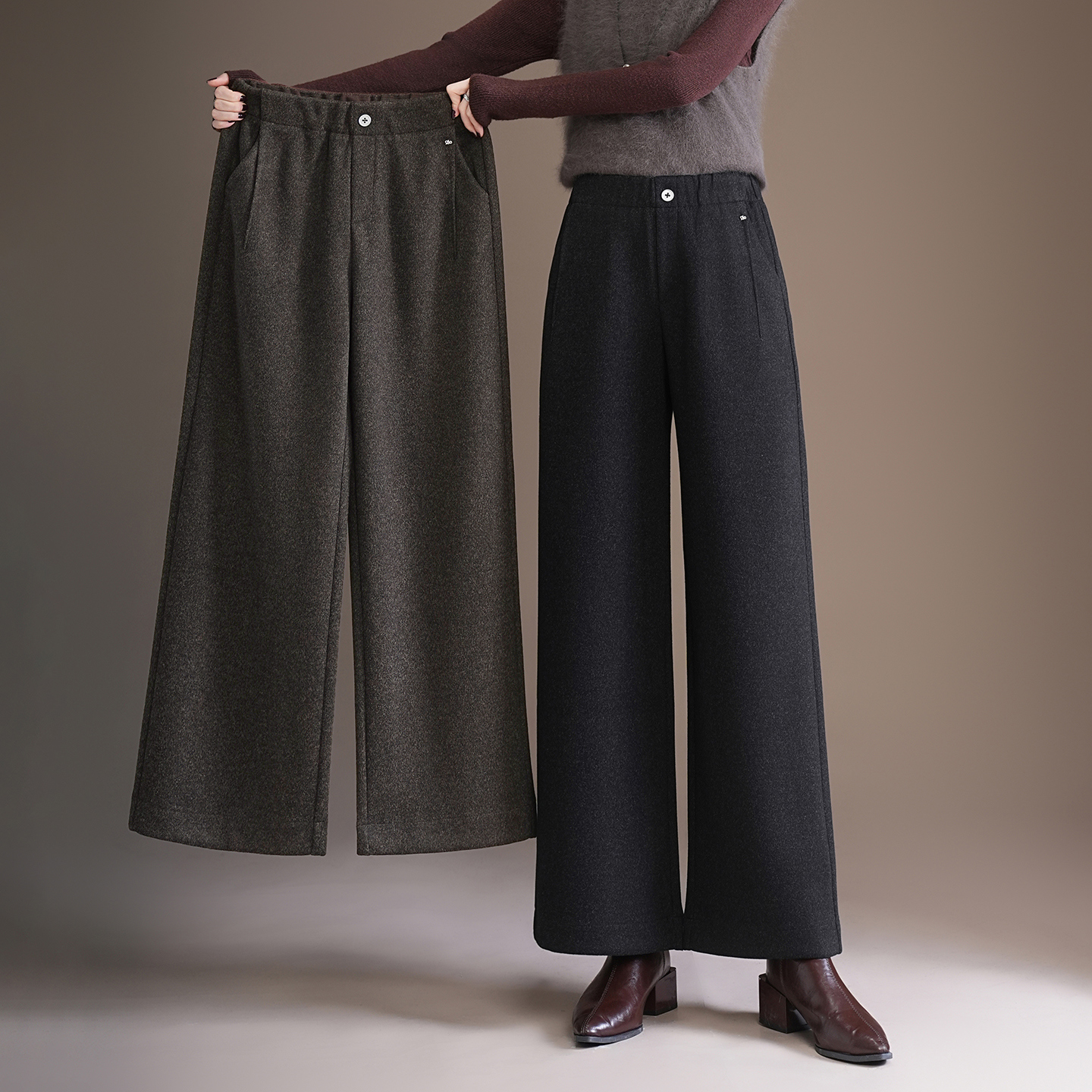 醋酸羊毛阔腿裤女秋冬新款