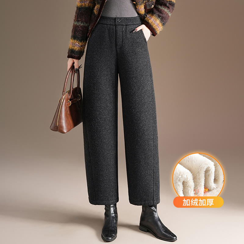 深灰色毛呢香蕉裤女秋冬季