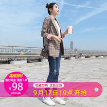 宽松薄款 ins休闲西装 外套女上衣 格子网红小西服2019春秋新款 韩版