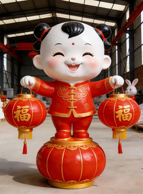 过年福娃娃玻璃钢彩绘卡通雕塑步行街商业街创意装饰景区摆件雕塑