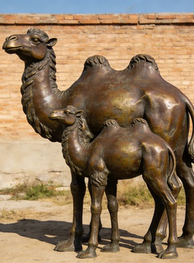骆驼装饰铸铜动物金属雕塑定制源头景区互动打卡黄铜摆件玻璃钢