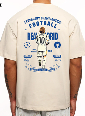 莫德里奇 T恤 皇马10号MODRIC足球潮牌 美式复古宽松休闲纯棉短袖