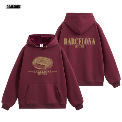 巴萨卫衣BARCELONA诺坎普BARCA巴塞罗那足球休闲运动连帽加绒外套