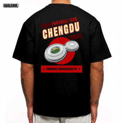 成都蓉城 T恤 CHENGDU球场插画足球美式复古宽松休闲重磅纯棉短袖