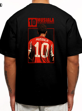 穆西亚拉 T恤MUSIALA插画10号足球美式复古休闲潮牌重磅纯棉短袖