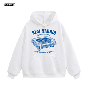 皇马 卫衣REAL MADRID皇家马德里球场美式复古休闲宽松加绒连帽衫