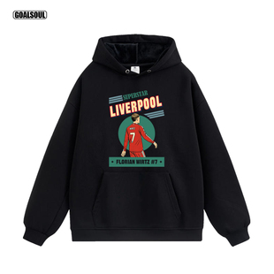 利物浦 维尔茨 卫衣WIRTZ插画7号足球美式复古休闲潮牌加绒连帽衫
