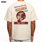 短袖 费德勒 美式 潮牌复古休闲重磅纯棉 T恤 网球FEDERER插画