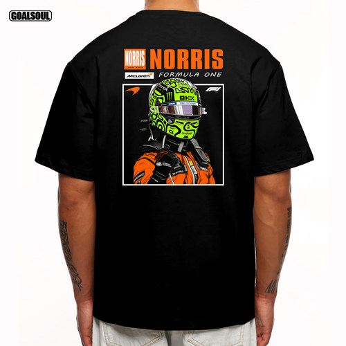 F1迈凯伦 诺里斯Lando Norris车手插画潮牌宽松重磅纯棉短袖T恤