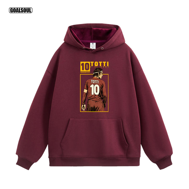 罗马队 托蒂 卫衣TOTTI 10号足球插画美式复古休闲潮牌加绒连帽衫图片