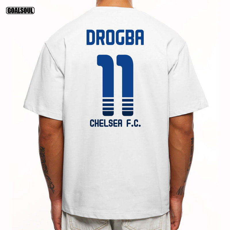 切尔西 德罗巴CHELSEA 11号DROGBA足球休闲宽松重磅纯棉短袖T恤