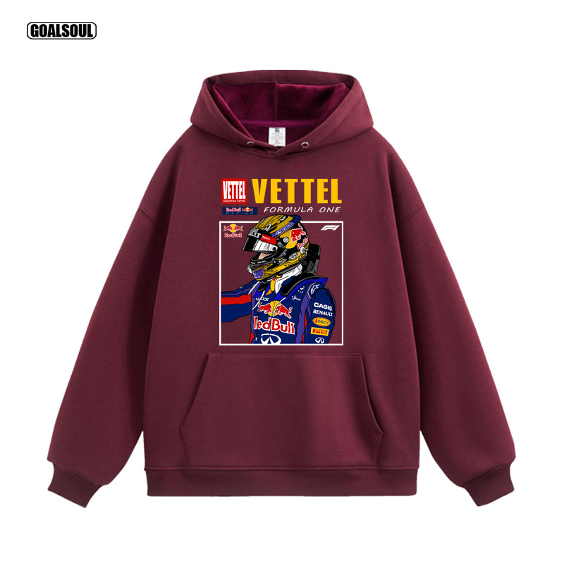 F1维特尔 卫衣 红牛VETTEL赛车插画美式复古休闲宽松加绒连帽衫