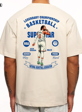 尼克斯 布伦森 T恤 BRUNSON 11号篮球美式复古休闲重磅纯棉短袖