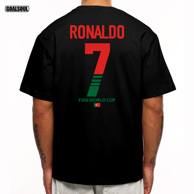 葡萄牙 C罗 世界杯7号CR7 RONALDO足球休闲宽松重磅纯棉短袖T恤