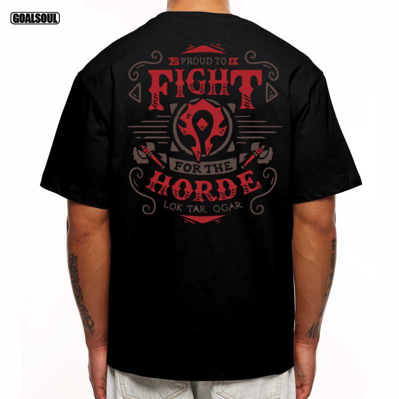 魔兽世界 部落 T恤FOR THE HORDE美式复古休闲潮牌重磅纯棉短袖