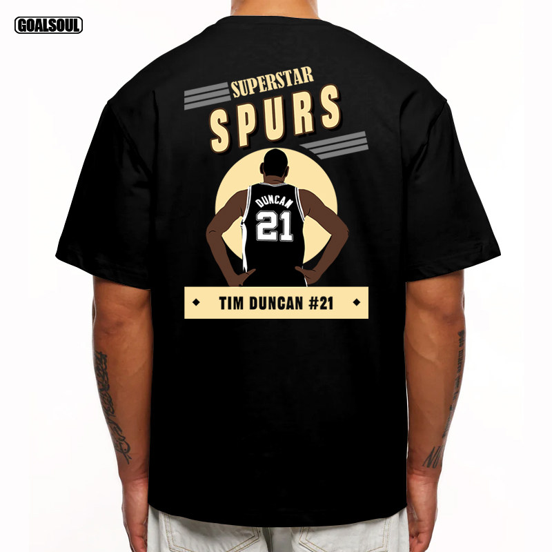 邓肯 短袖T恤 马刺队DUNCAN 21号篮球潮牌美式复古宽松重磅纯棉T