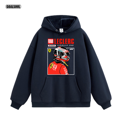 F1勒克莱尔 卫衣 法拉利LECLERC赛车插画复古休闲宽松加绒连帽衫