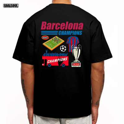 巴萨 T恤 巴塞罗那BARCA 欧冠足球潮牌美式复古休闲重磅纯棉 短袖