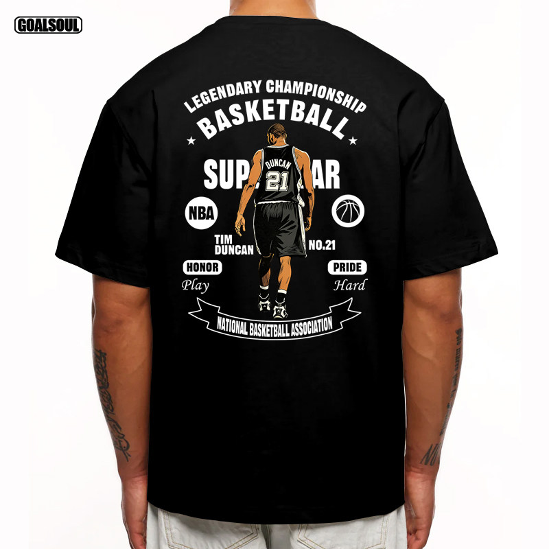 马刺 邓肯 T恤DUNCAN插画21号篮球美式复古休闲重磅纯棉短袖