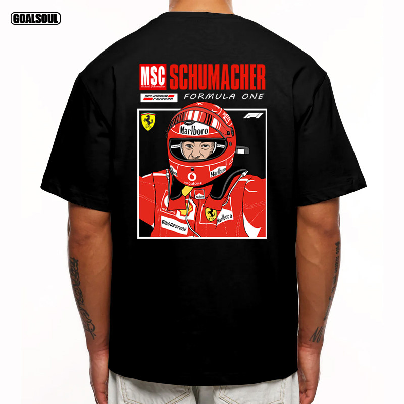 F1舒马赫 T恤Schumacher赛车插画 美式复古休闲潮牌 重磅纯棉短袖