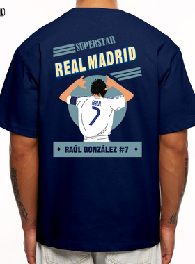 劳尔 T恤 皇马7号RAUL西班牙 足球潮牌 美式复古宽松休闲纯棉短袖