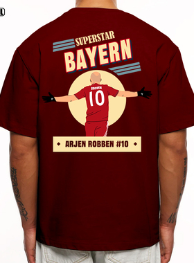 罗本 短袖T恤慕尼黑10号ROBBEN 足球潮牌美式复古宽松重磅纯棉T