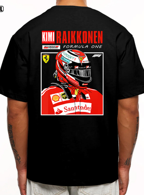 F1莱科宁 T恤RAIKKONEN赛车插画 美式复古休闲潮牌 重磅纯棉短袖