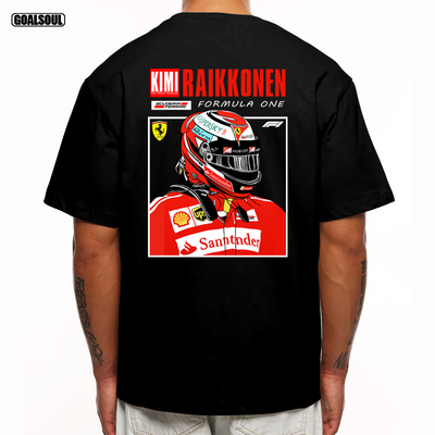 F1莱科宁 T恤RAIKKONEN赛车插画 美式复古休闲潮牌 重磅纯棉短袖