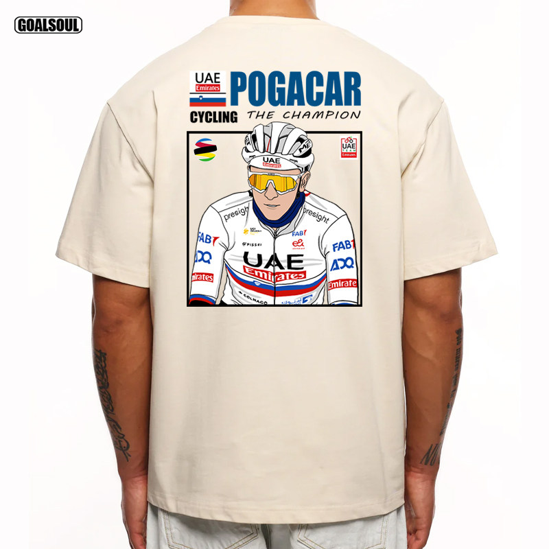 波加查 T恤 POGACAR插画 环法自行车 美式复古休闲重磅纯棉短袖