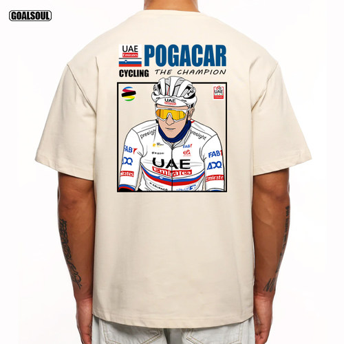 波加查 T恤 POGACAR插画 环法自行车 美式复古休闲重磅纯棉短袖