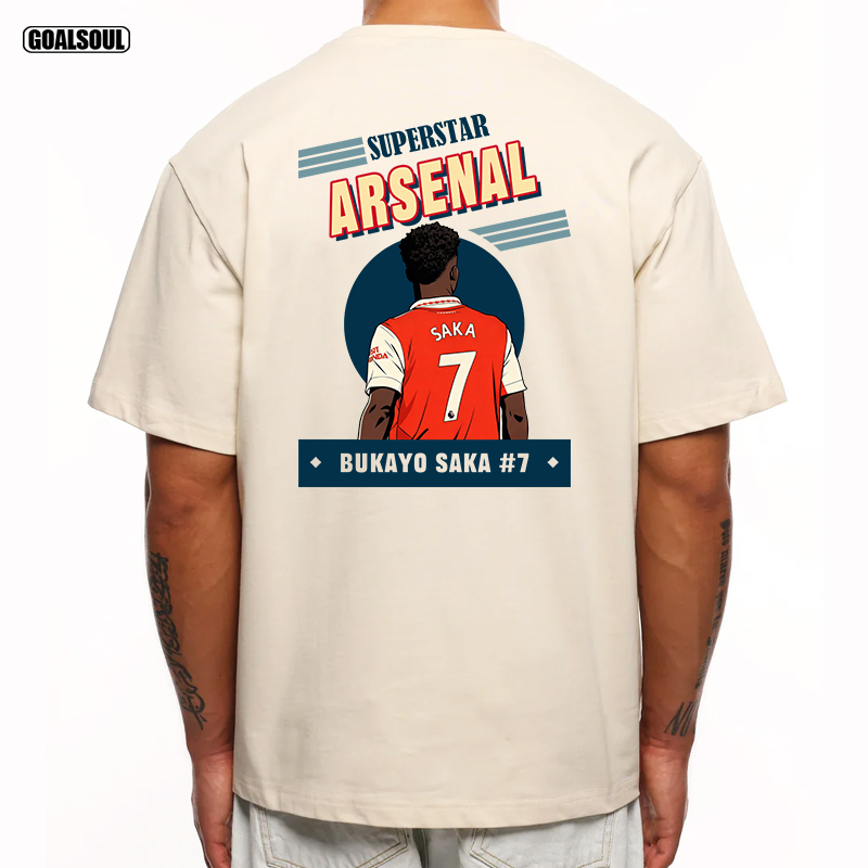 阿森纳 萨卡 短袖T恤SAKA 7号足球潮牌美式复古休闲宽松重磅纯棉T