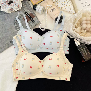甜美红色蝴蝶结内衣女小胸聚拢薄款 透气无钢圈学生高中生舒适文胸