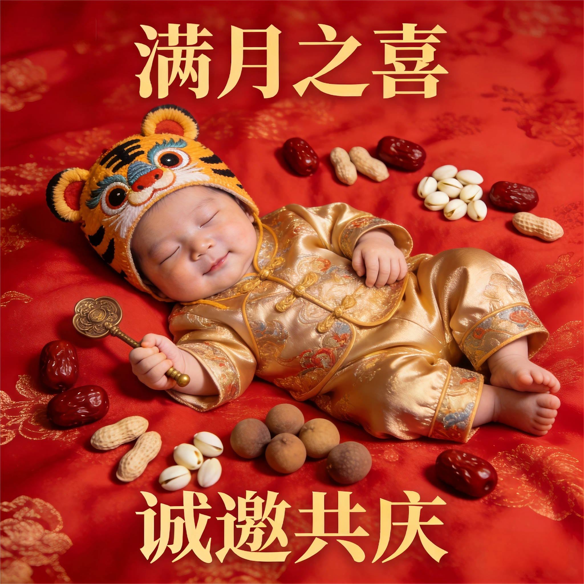 包制作宝宝满月酒百日宴高端定制喜帖|9.9元一口价高级感电子请柬